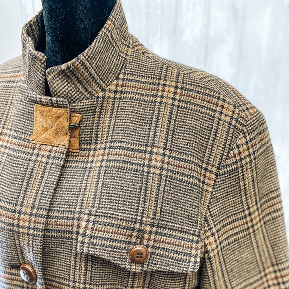 Rare Harve Bernard Ladies Retro Flannel Long Brown Wool Japanese Collar Coat 12